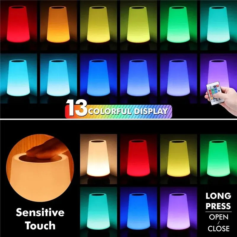 RGB 13-Color Touch Bedside Lamp – Remote Control
