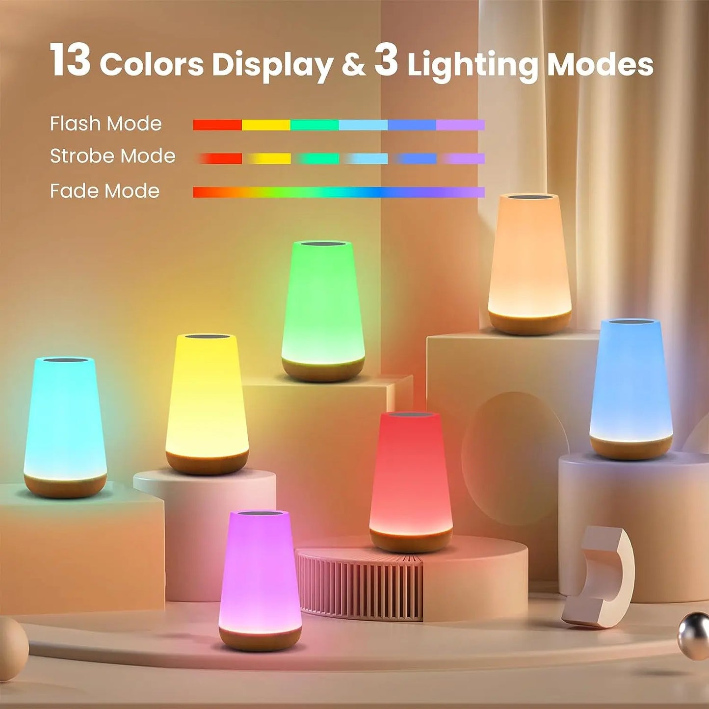 RGB 13-Color Touch Bedside Lamp – Remote Control